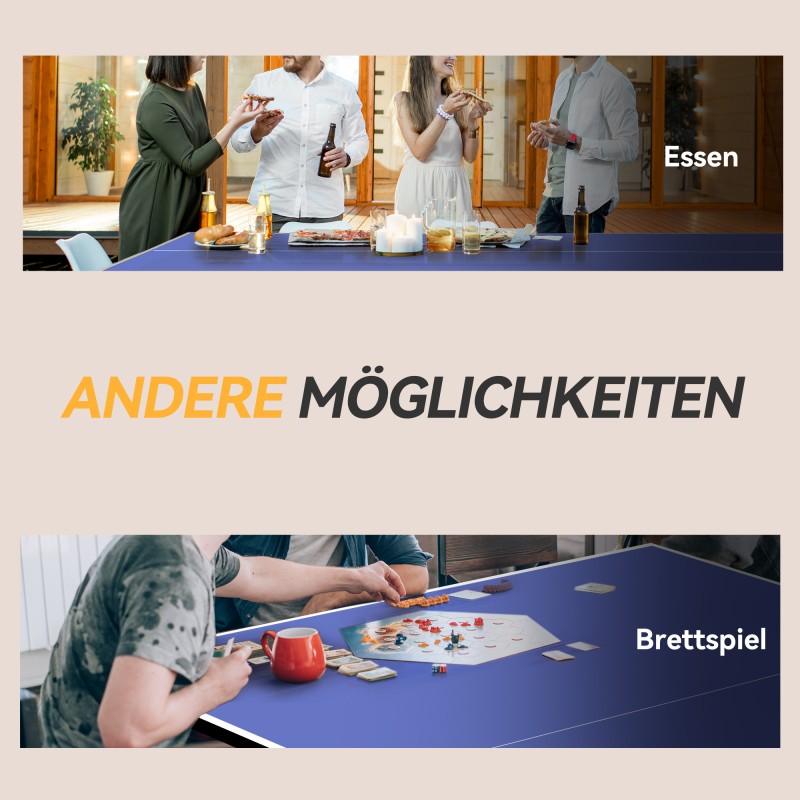 Pöytätennispöytä taittuva teräsrunko MDF 274 x 152,5 x 76 cm sininen verkko 2 mailaa 3 palloa