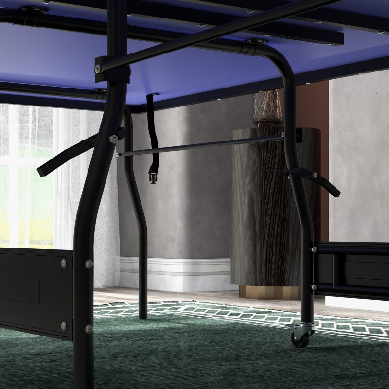 Pöytätennispöytä taittuva teräsrunko MDF 274 x 152,5 x 76 cm sininen verkko 2 mailaa 3 palloa