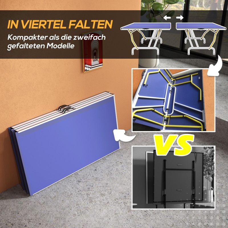 Pingispöytä sisäkäyttöön, kokoontaitettava metallirunko 274x152x76 cm, sininen, verkko + 2 mailaa + 3 palloa