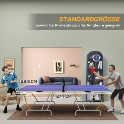 Pingispöytä sisäkäyttöön, kokoontaitettava metallirunko 274x152x76 cm, sininen, verkko + 2 mailaa + 3 palloa