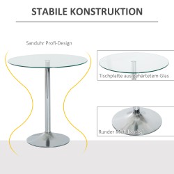 Pyöreä ruokapöytä lasikannella, karkaistu lasi, metallijalka, Ø70 x K74,5 cm, läpinäkyvä/hopea