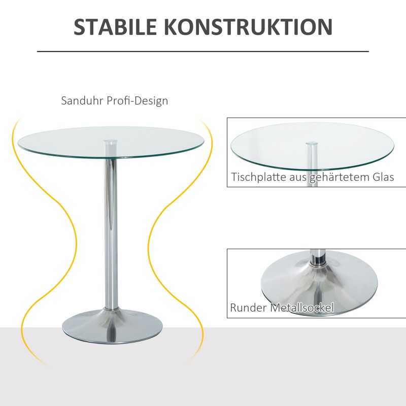 Pyöreä ruokapöytä lasikannella, karkaistu lasi, metallijalka, Ø70 x K74,5 cm, läpinäkyvä/hopea