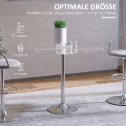 Pyöreä ruokapöytä lasikannella, karkaistu lasi, metallijalka, Ø70 x K74,5 cm, läpinäkyvä/hopea