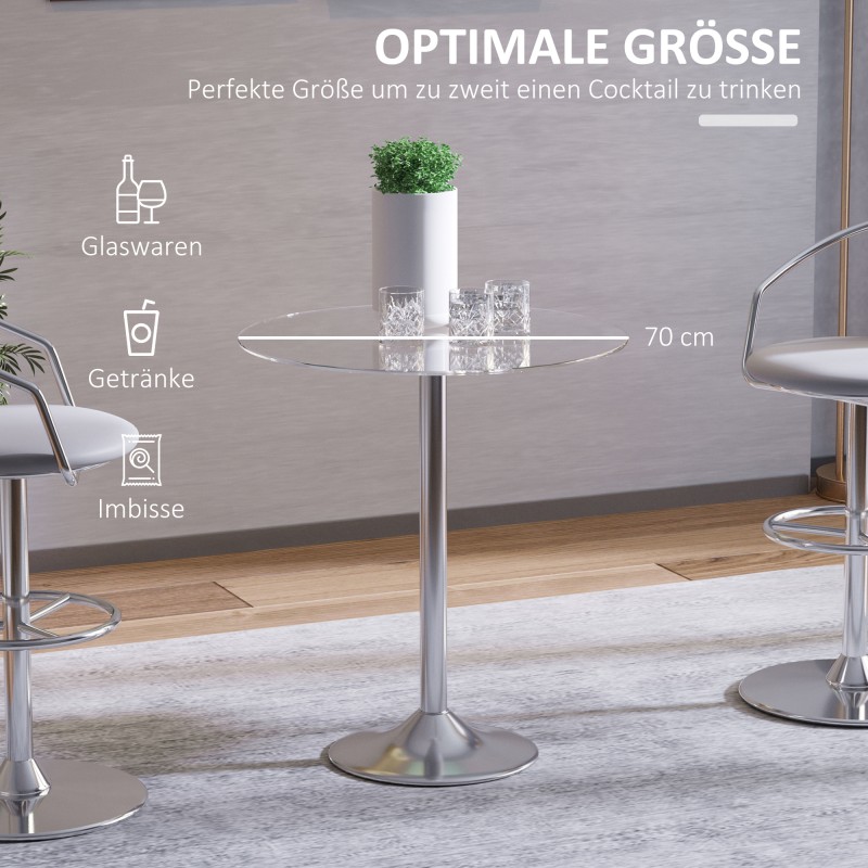 Pyöreä ruokapöytä lasikannella, karkaistu lasi, metallijalka, Ø70 x K74,5 cm, läpinäkyvä/hopea