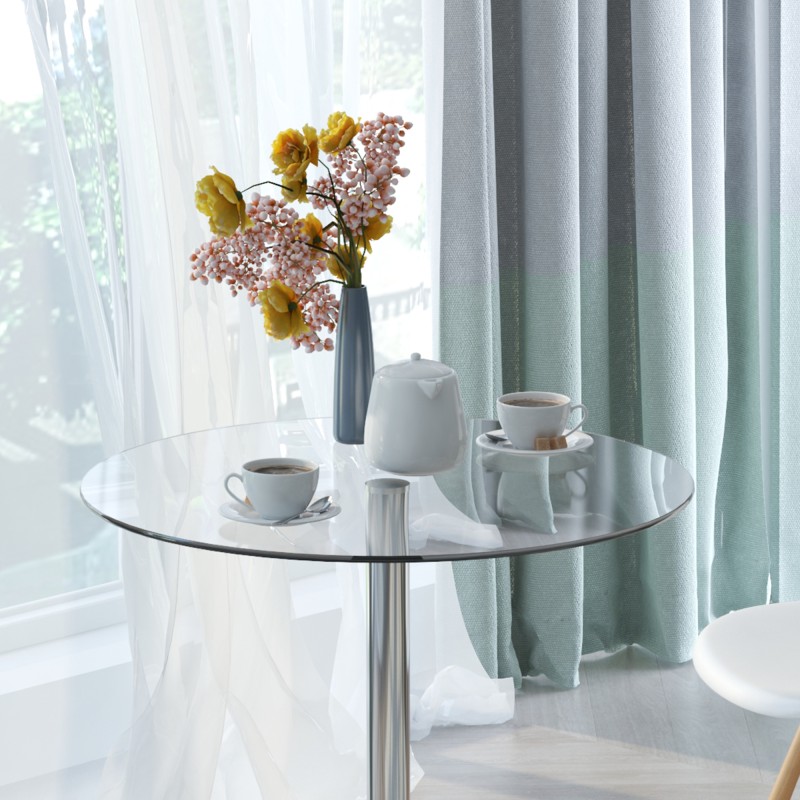 Pyöreä ruokapöytä lasikannella, karkaistu lasi, metallijalka, Ø70 x K74,5 cm, läpinäkyvä/hopea