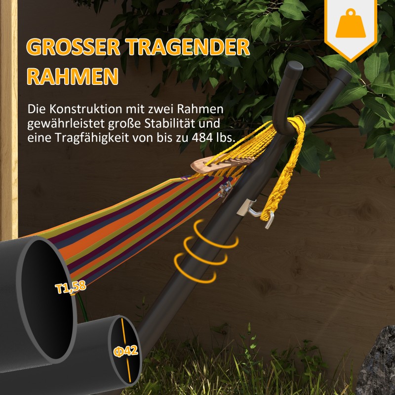 Riippumatto teline teräs säädettävä 290x120x115 cm kantavuus 220 kg musta ulkokäyttöön