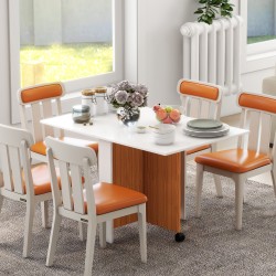 Jatkettava taitettava ruokapöytä pyörillä lastulevy 120 x 80 x 73 cm teak–valkoinen