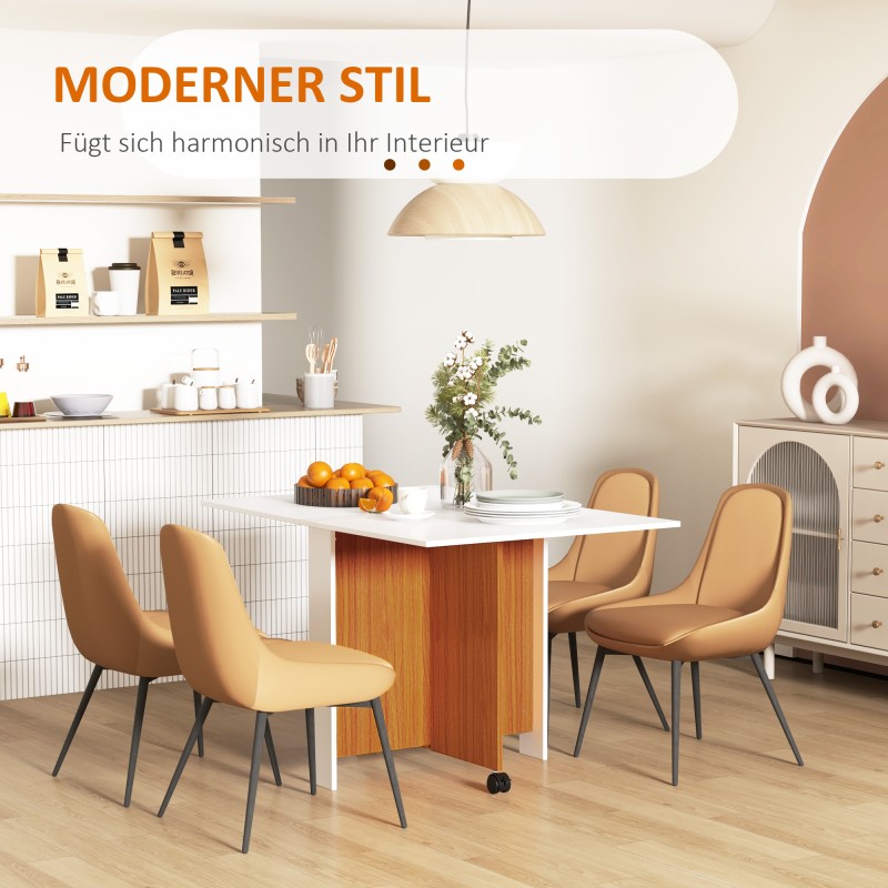 Jatkettava taitettava ruokapöytä pyörillä lastulevy 120 x 80 x 73 cm teak–valkoinen