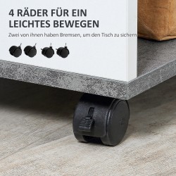 Yöpöytä pyörillä, 3 hyllyä, puupohjainen levy, 35 x 29,5 x 65,5 cm, harmaa/valkoinen