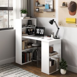 Työpöytä koti­toimistoon hyllyillä, lastulevy, 120 x 55 x 120 cm, valkoinen