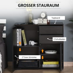 Säilytyskaappi 2 laatikkoa ja 2 ovea, lastulevy, 79 x 36 x 74 cm, musta korkeakiilto