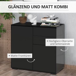 Säilytyskaappi 2 laatikkoa ja 2 ovea, lastulevy, 79 x 36 x 74 cm, musta korkeakiilto