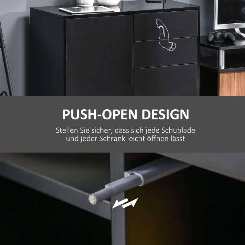 Säilytyskaappi 2 laatikkoa ja 2 ovea, lastulevy, 79 x 36 x 74 cm, musta korkeakiilto