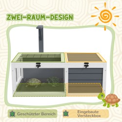 Kilpikonnien terraario kahdella osastolla, kuusipuu, akryyli-ikkunat, 81 x 48 x 31,5 cm, harmaa-valkoinen