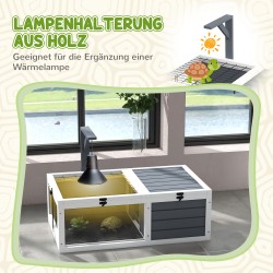 Kilpikonnien terraario kahdella osastolla, kuusipuu, akryyli-ikkunat, 81 x 48 x 31,5 cm, harmaa-valkoinen