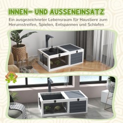 Kilpikonnien terraario kahdella osastolla, kuusipuu, akryyli-ikkunat, 81 x 48 x 31,5 cm, harmaa-valkoinen