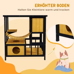 Kissatalo ulkokäyttöön 2 kissalle, puinen, säänkestävä, 84,5 x 60 x 88 cm, vihreä/natural