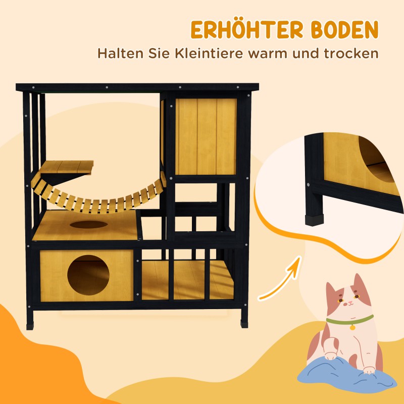 Kissatalo ulkokäyttöön 2 kissalle, puinen, säänkestävä, 84,5 x 60 x 88 cm, vihreä/natural