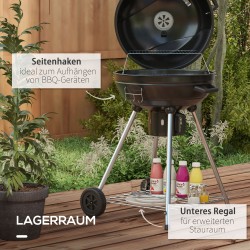 Hiiligrilli pallogrilli Ø54 cm lämpöhyllyllä ja alahyllyllä 55 x 65 x 89 cm musta