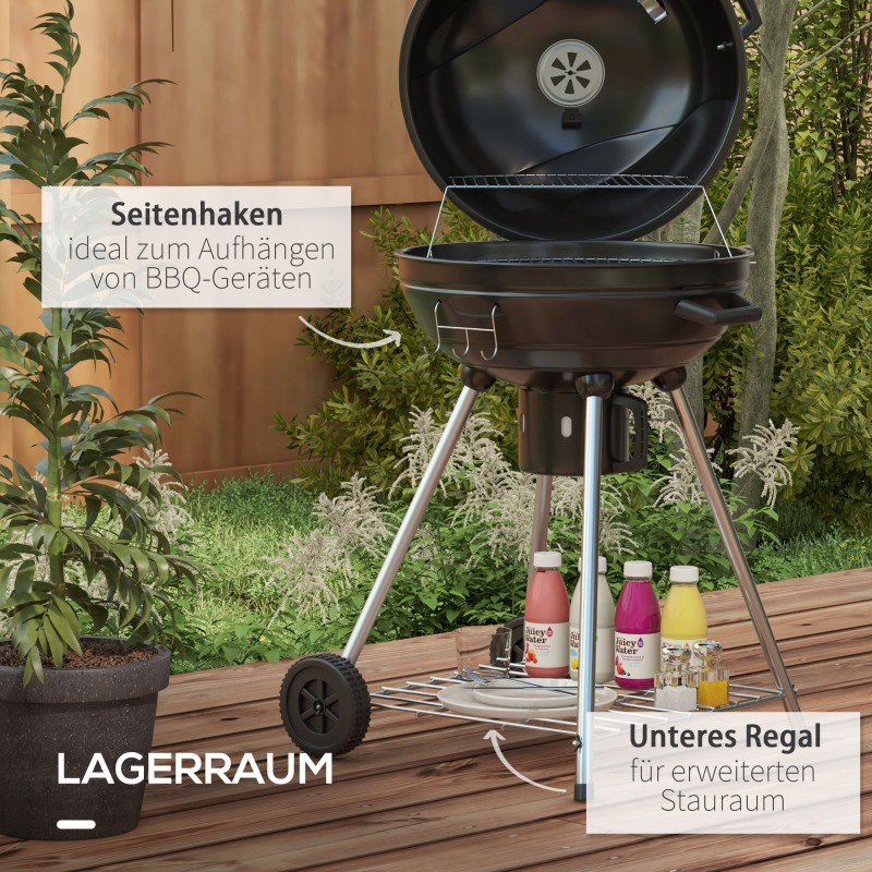 Hiiligrilli pallogrilli Ø54 cm lämpöhyllyllä ja alahyllyllä 55 x 65 x 89 cm musta