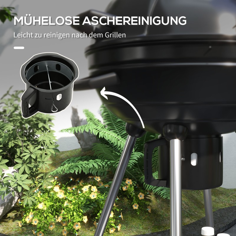 Hiiligrilli pallogrilli Ø54 cm lämpöhyllyllä ja alahyllyllä 55 x 65 x 89 cm musta