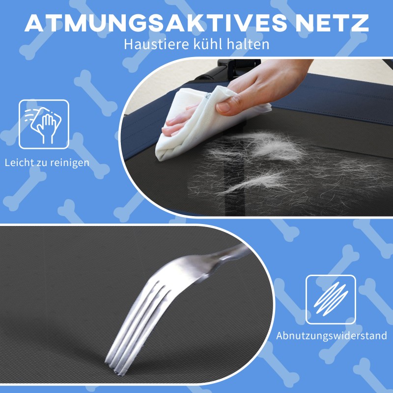 Koiran ulkosänky katoksella, korotettu verkkopeti, 61 x 46 x 63 cm, tummansininen