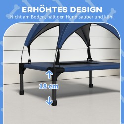 Koiran ulkosänky katoksella, korotettu verkkopeti, 61 x 46 x 63 cm, tummansininen