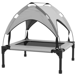 Koiran ulkopeti katoksella kohotettu verkkoalusta teräsrunko 76 x 61 x 69 5 cm max 20 kg vaaleanharmaa