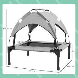 Koiran ulkopeti katoksella, kohotettu verkkoalusta, teräsrunko, 76 x 61 x 69,5 cm, max 20 kg, vaaleanharmaa