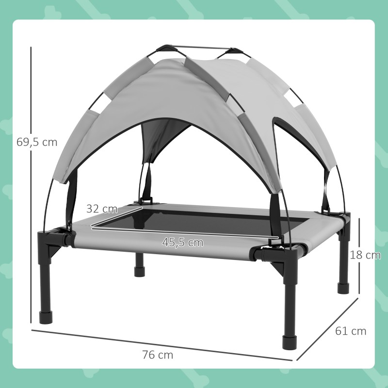 Koiran ulkopeti katoksella, kohotettu verkkoalusta, teräsrunko, 76 x 61 x 69,5 cm, max 20 kg, vaaleanharmaa