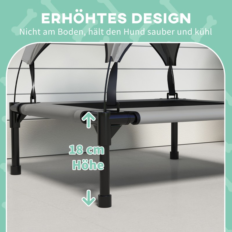 Koiran ulkopeti katoksella, kohotettu verkkoalusta, teräsrunko, 76 x 61 x 69,5 cm, max 20 kg, vaaleanharmaa