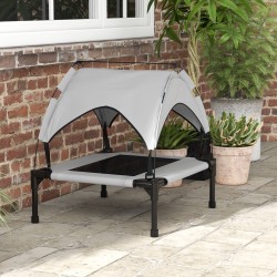 Koiran ulkopeti katoksella, kohotettu verkkoalusta, teräsrunko, 76 x 61 x 69,5 cm, max 20 kg, vaaleanharmaa