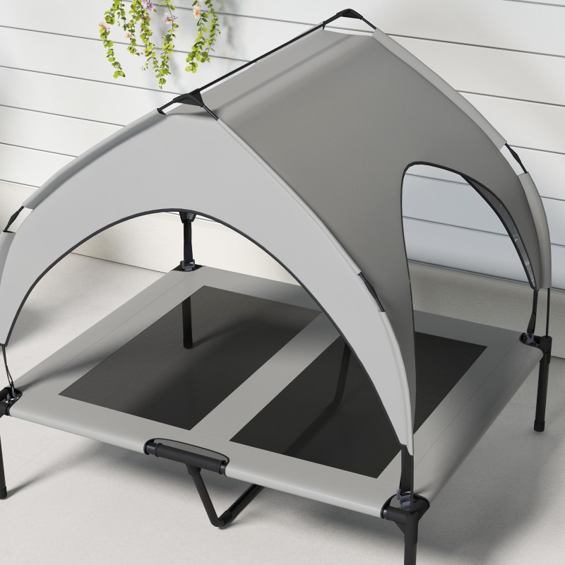 Koiransänky katoksella ulkokäyttöön, hengittävä ja vedenkestävä, 91 x 76 x 89 cm, harmaa, max 30 kg