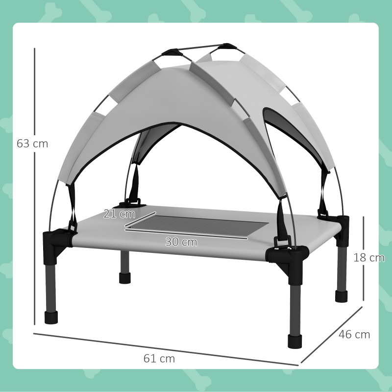 Koiransänky katoksella ulkokäyttöön, oxfordpolyesteri ja teräs, 61 x 46 x 63 cm, vaaleanharmaa