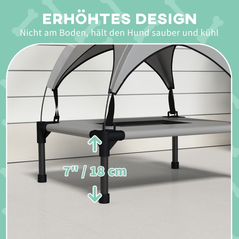 Koiransänky katoksella ulkokäyttöön, oxfordpolyesteri ja teräs, 61 x 46 x 63 cm, vaaleanharmaa