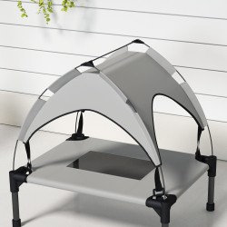 Koiransänky katoksella ulkokäyttöön, oxfordpolyesteri ja teräs, 61 x 46 x 63 cm, vaaleanharmaa