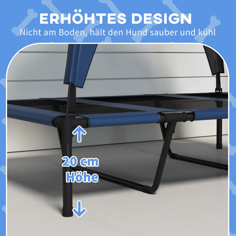 Koiran ulkopedin katoksella, kohotettu teräsrunko ja verkko, säänkestävä, 106 x 76 x 94 cm, tummansininen