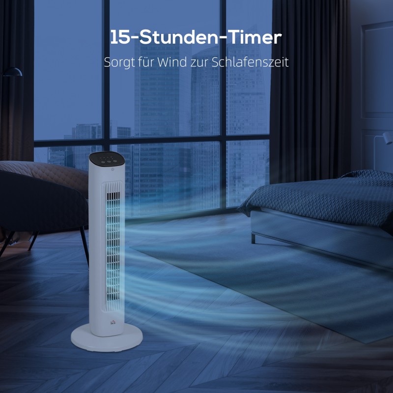 Tornituuletin kaukosäätimellä, 3 nopeutta, 2 tilaa, ajastin, 85° oskillointi, 78 cm, valkoinen