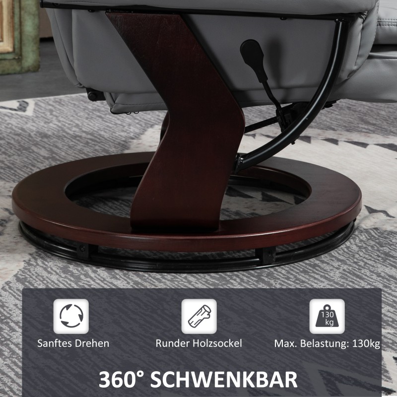 Lepotuoli jalkarahilla, keinonahkaa, kallistuva ja kääntyvä, harmaa