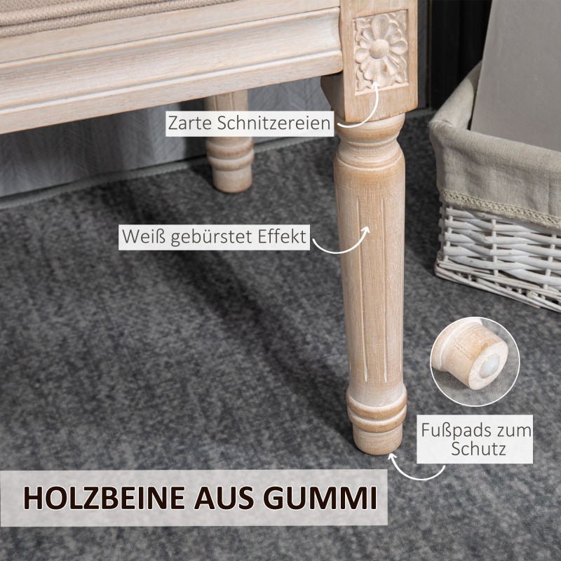 Vintage istuinpenkki eteiseen ja makuuhuoneeseen, polyesteri ja kumipuu, 80 x 40 x 43 cm, beige