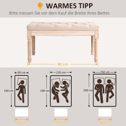 Vintage istuinpenkki eteiseen ja makuuhuoneeseen, polyesteri ja kumipuu, 80 x 40 x 43 cm, beige