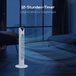 Tornituuletin kaukosäädöllä, 70° oskillointi, 4 tilaa, 3 nopeutta, ajastin 12 h, valkoinen