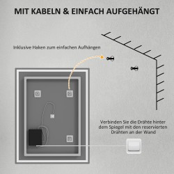 Valaistu kylpyhuoneen peili 90x70 cm LED, huurteenesto, 3 värilämpötilaa, hopea