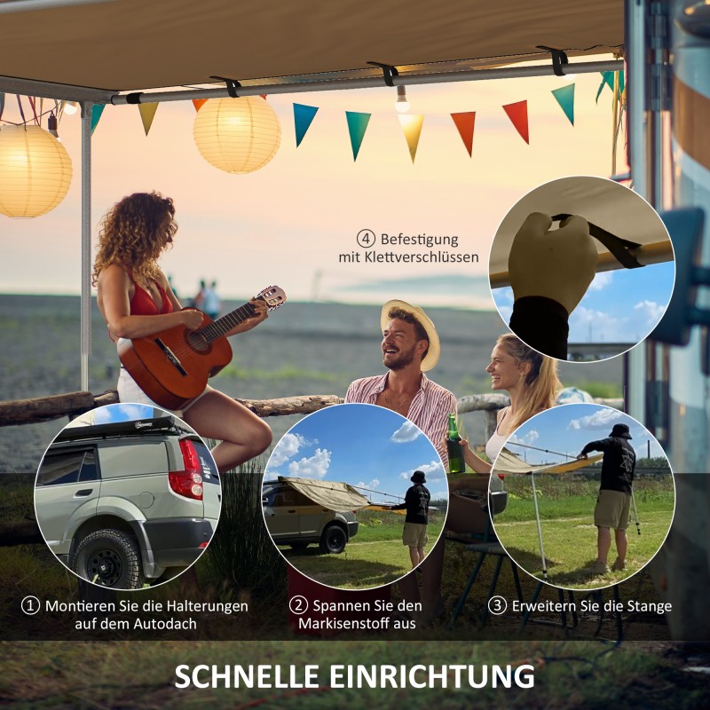 Auton sivuteltta katosteltta ulkoteltaksi, Oxford-kangas 160 x 250 x 125–225 cm, khaki