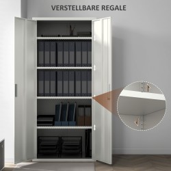 Metallinen toimiston asiakirjakaappi, 5 hyllyä, 80 x 40 x 180 cm, valkoinen