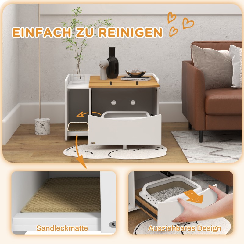 Kissanhiekkalaatikon kaappi sivupöytänä, lastulevy, 78x50x51 cm, tammi/valkoinen