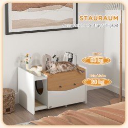 Kissanhiekkalaatikon kaappi sivupöytänä, lastulevy, 78x50x51 cm, tammi/valkoinen