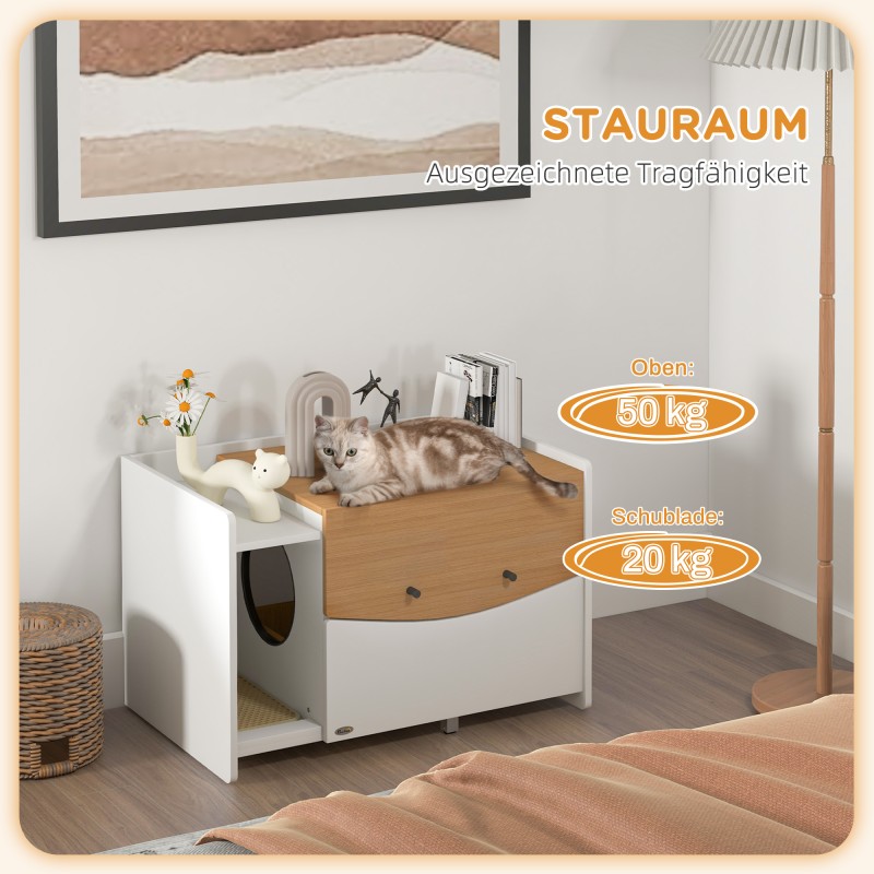 Kissanhiekkalaatikon kaappi sivupöytänä, lastulevy, 78x50x51 cm, tammi/valkoinen