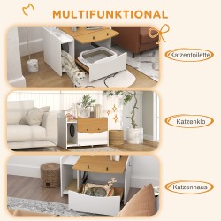 Kissanhiekkalaatikon kaappi sivupöytänä, lastulevy, 78x50x51 cm, tammi/valkoinen