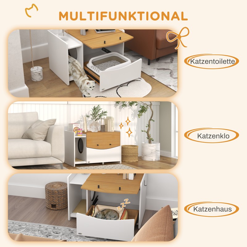 Kissanhiekkalaatikon kaappi sivupöytänä, lastulevy, 78x50x51 cm, tammi/valkoinen